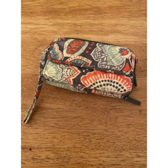 Vera Bradley Wristlet Orange Gray Floral Paisley Carry It All Wallet Full Zip - Picture 1 of 4
